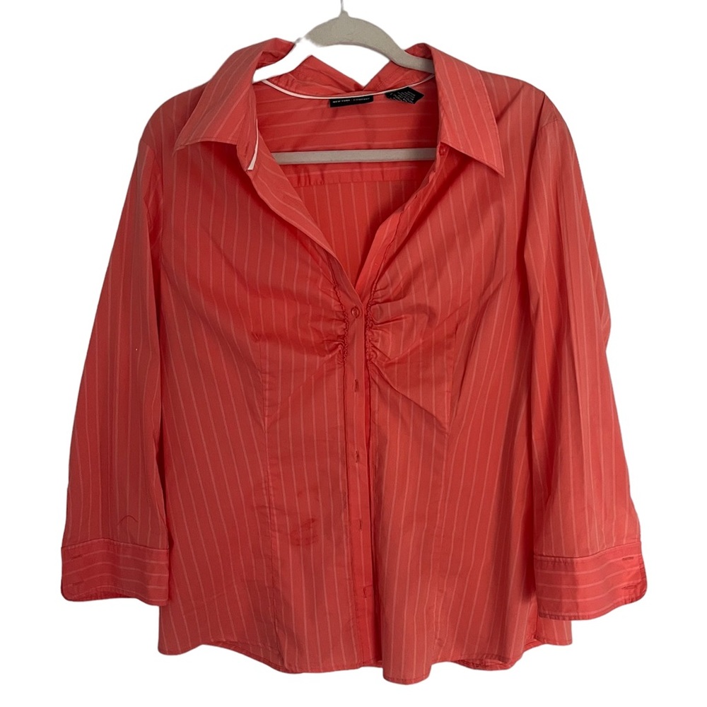 Orange Striped Button Up Shirt Blouse New York and Company
